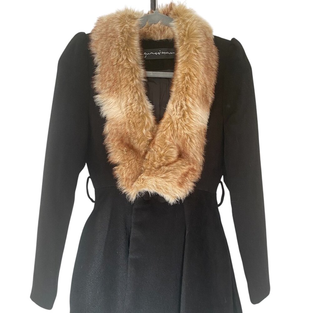 Wool Peacoat with Faux Fur Collar